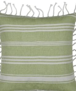 Fresh Green & White Striped Cushion Cover with white knotted edging