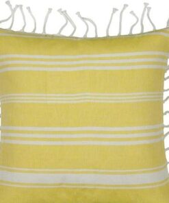 Fresh Yellow & White Striped Cushion Cover with knotted edging