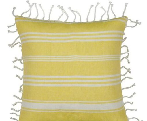 Fresh Yellow & White Striped Cushion Cover with knotted edging