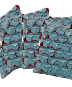 Pack of 4 Covers Amelie Aqua Blue & Red 3D Texture Cushion Covers