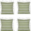 Pack of 4 Fresh Green & White Striped Cushion Cover with white knotted edging