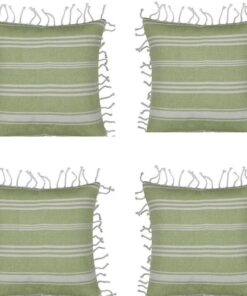 Pack of 4 Fresh Green & White Striped Cushion Cover with white knotted edging