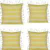 Pack of 4 Fresh Yellow & White Striped Cushion Cover with knotted edging