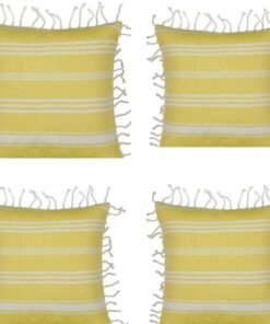 Pack of 4 Fresh Yellow & White Striped Cushion Cover with knotted edging