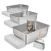 VEVOR Cat Litter Box, 203 mm Deep, XL Extra Large Stainless Steel Cat Litter Box with Scoop, Wide Filtering Foot Board & High Sides, Enclosed Odor-Fre