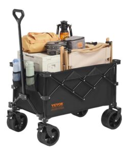 VEVOR Collapsible Folding Wagon, 220 L Beach Wagon Cart with All-Terrain Wheels, Heavy Duty Folding Wagon Cart Max 330 lbs with Drink Holders, Sports