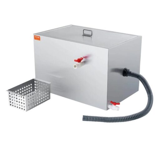 VEVOR Commercial Grease Trap, 40 LBS Grease Interceptor, Side Inlet Interceptor, Under Sink Stainless Steel Grease Trap, 10 GPM Waste Water Oil-water