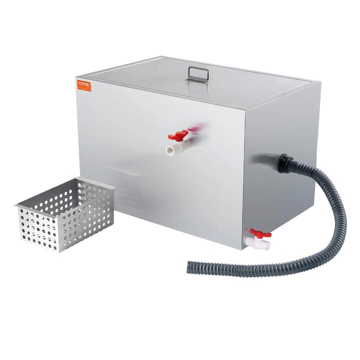 VEVOR Commercial Grease Trap, 40 LBS Grease Interceptor, Side Inlet Interceptor, Under Sink Stainless Steel Grease Trap, 10 GPM Waste Water Oil-water