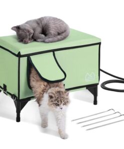 VEVOR Elevated Heated Cat House, Cuboid Kitty Shelter with Adjustable Temperature and Timer, 900D Oxford Cloth Foldable Cat Shelter with Heated Pad fo