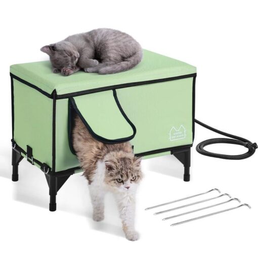 VEVOR Elevated Heated Cat House, Cuboid Kitty Shelter with Adjustable Temperature and Timer, 900D Oxford Cloth Foldable Cat Shelter with Heated Pad fo