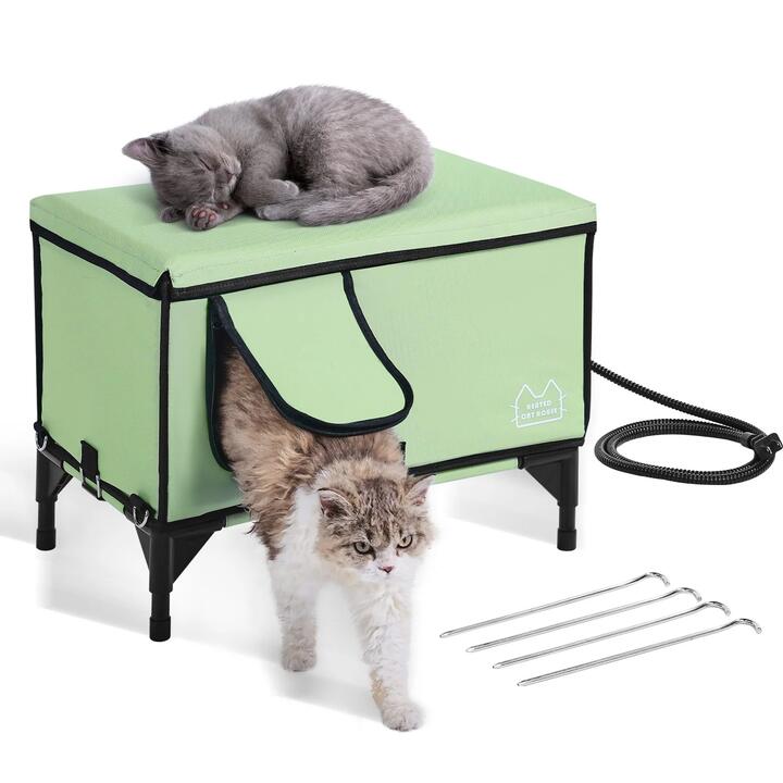 VEVOR Elevated Heated Cat House, Cuboid Kitty Shelter with Adjustable Temperature and Timer, 900D Oxford Cloth Foldable Cat Shelter with Heated Pad fo