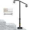 VEVOR Handrails for Outdoor Steps, Fit 1 or 2 Steps Outdoor Stair Railing, Single Post Wrought Iron Handrail, Gray Transitional Porch Railings for Con