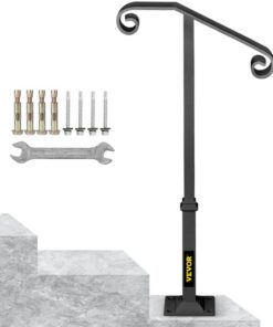 VEVOR Handrails for Outdoor Steps, Fit 1 or 2 Steps Outdoor Stair Railing, Single Post Wrought Iron Handrail, Gray Transitional Porch Railings for Con
