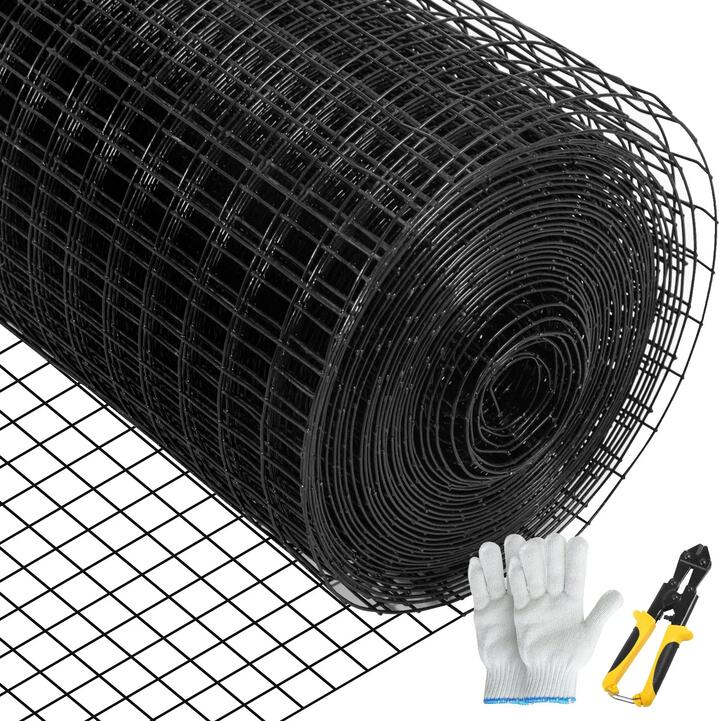 VEVOR Hardware Cloth, 48"" x 50 & 1""x1"" Mesh Size, Galvanized Steel Vinyl Coated 16 Gauge Chicken Wire Fencing with A Cutting Plier & A Pair of Fa