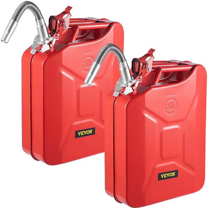 VEVOR Jerry Fuel Can, 20 L Portable Jerry Gas Can with Flexible Spout System, Rustproof & Heat-resistant Steel Fuel Tank for Cars Trucks Equipment, 2P