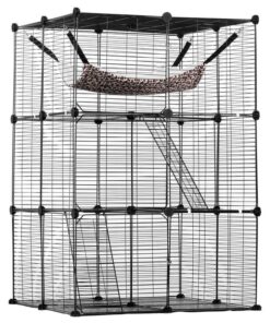VEVOR Large 3-tier Cat Cage, 28 x 28 x 41", DIY Detachable Metal Wire Durable Cat Enclosure, with Large Hammock 2 Ramp Ladders, Fit for Cats Exercise