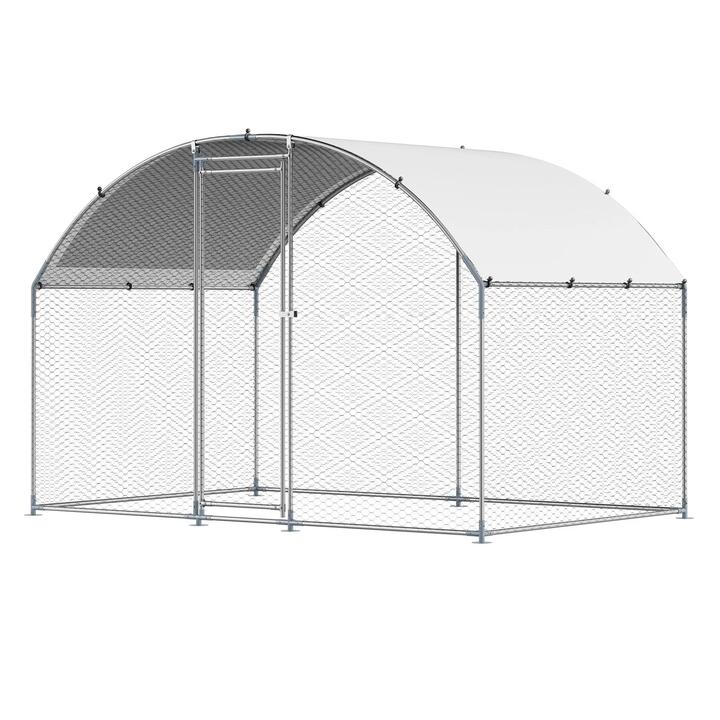 VEVOR Metal Chicken Coop, 9.8x6.5x6.5ft Large Walk-in Chicken Runs with Cover, Doom Roof Hen House Enclosure with Security Lock, Outdoor Duck Rabbit C
