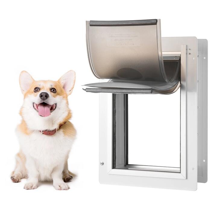 VEVOR Pet Door, 31.2 x 43.5 cmMetalFrame with Lock and3-Flap System, Weatherproof Doggy Door, Easy to Install in Interior or Exterior Walls, Pet Door