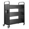 VEVOR Rolling Library Book Cart, 150 kg Capacity, 97 x 51.5 x 122.5 cm Library Cart, Double Sided W-Shaped Shelves with 76.2 mm Lockable Wheels, Book