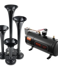 VEVOR Train Horns Kit, 4 Trumpet Air Horn Kit, 150dB Train Horns for Pickup Trucks, 12V 120 psi Air Compressor 0.8 Gal/3 L Tank with Gauge for Any 12V