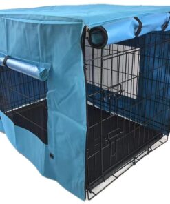 42' Portable Foldable Dog Cat Rabbit Collapsible Crate Pet Rabbit Cage with Cover Blue