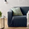 Accessorize Asher Dark Blue Stretch Sofa Cover with Square Arms 3 Seater