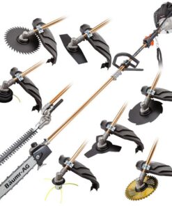 BAUMR-AG 65cc 9in1 Long Reach Garden Multi-tool, Pole Saw, Hedge & Line Trimmer, Brush Cutter, 12" Tree Trimming Pruning Chainsaw Bar, 2 Extension Shafts