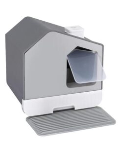 Cat Litter Box Large Tray Kitty Toilet Enclosed Cat Litter Box Hooded Scoop Mat Grey