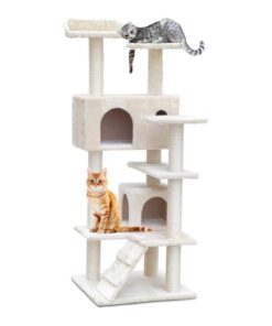 Cat Tree 134cm Tower Scratching Post Scratcher Wood Condo House Bed Beige