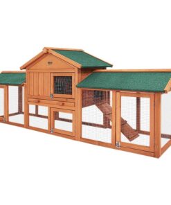 Chicken Coop Rabbit Hutch 220cm x 44cm x 84cm Large Chicken Coop Run Wooden Outdoor Cage House