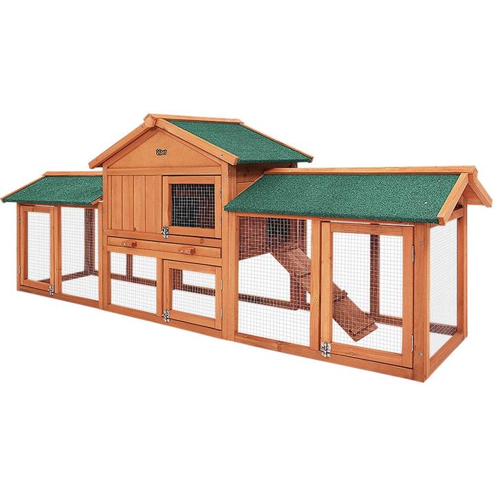 Chicken Coop Rabbit Hutch 220cm x 44cm x 84cm Large Chicken Coop Run Wooden Outdoor Cage House