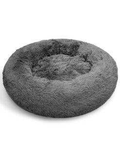 Dog Pet Cat Calming Bed Warm Plush Round Nest Comfy Sleeping Bed Dark Grey 70cm