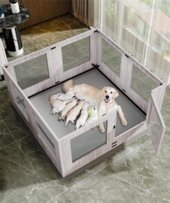 Dog Whelping Box 8 Panels Puppy Pen with Pad