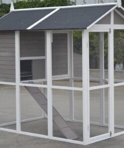 Grey XL Chicken Coop Rabbit Guinea Pig Hutch Ferret Hen Cat Bird House