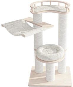 HONEYPOTCAT Leisure Loft With Hammock & Scratch Post - White Velvet - 127cm