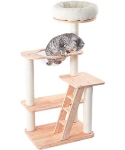 HONEYPOTCAT Serenity Plush Top Cat Tower - Wood Wax 125cm
