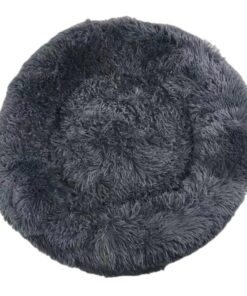 Large Round Calming Plush Cat Dog Bed Large Comfy Puppy Fluffy Bedding Dark Grey
