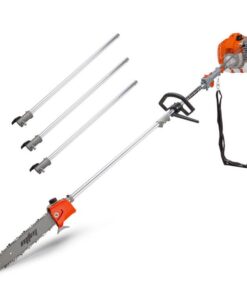 MTM 62cc Long Reach Pole Saw, 2-Stroke Petrol, 12" Tree Trimming Pruning Chainsaw Bar, 2 Extension Shafts