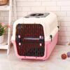 Medium Dog Cat Crate Pet Rabbit Carrier Travel Cage With Tray & Window Pink