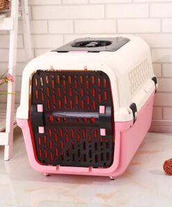 Medium Dog Cat Crate Pet Rabbit Carrier Travel Cage With Tray & Window Pink