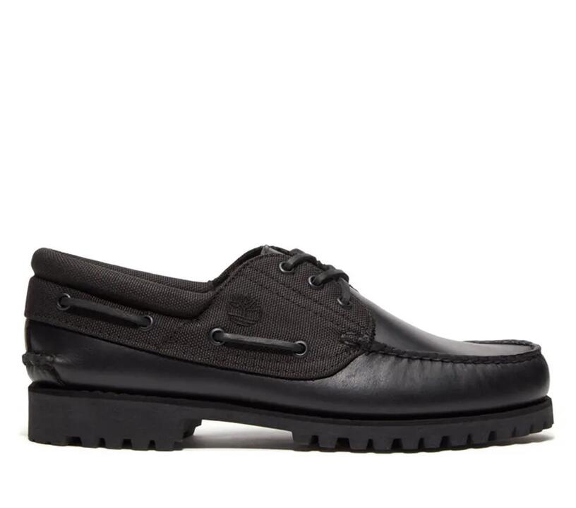Men's Timberland Authentic Handsewn 3-Eye Boat Shoe Black 8 US Mens