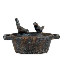Mini Cast Iron Vintage Black Birdfeeder / Holder w 2 Birds 15cm