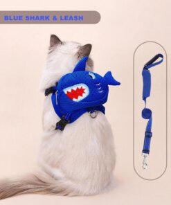 Ondoing Pet Saddle Bag Dog Harness Backpack Hiking Traveling Outdoor Bags Cute Costume (Blue shark bag with leash)L
