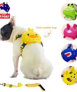 Ondoing Pet Saddle Bag Dog Harness Backpack Hiking Traveling Outdoor Bags Cute Costume (Blue shark bag with leash)M