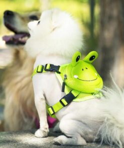 Ondoing Pet Saddle Bag Dog Harness Backpack Hiking Traveling Outdoor Bags Cute Costume (Green frog bag with leash set)M