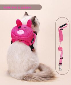 Ondoing Pet Saddle Bag Dog Harness Backpack Hiking Traveling Outdoor Bags Cute Costume (Pink pig bag with leash)S