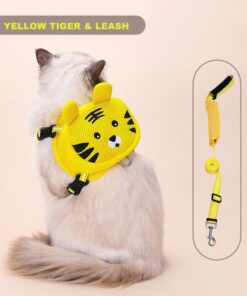 Ondoing Pet Saddle Bag Dog Harness Backpack Hiking Traveling Outdoor Bags Cute Costume (Yellow tiger bag with leash)XS
