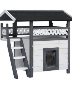 Outdoor Cat House Shelter 77cm x 50cm x 73cm Rabbit Hutch Wooden Condo Small Outdoor Cat House