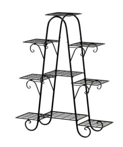 Plant Stand 9 Tier Metal Flower Pot Shelf Black