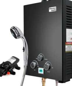Thermomate Portable Gas Outdoor Camping Hot Water Heater System, with 12V Pump, Shower Head, Black